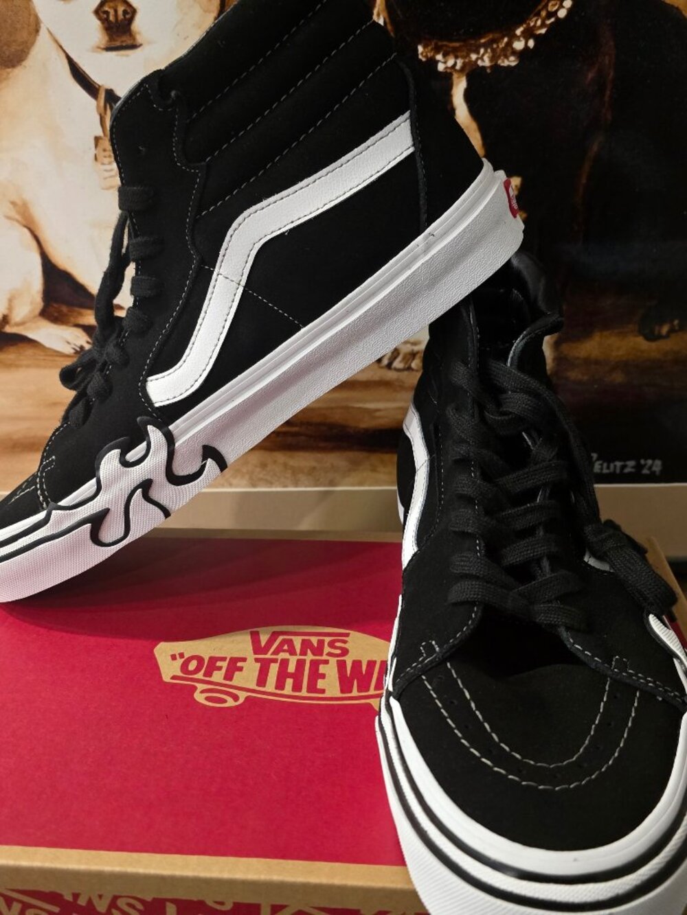 Vans SK8 Hi Flame Suede Men's Trainers Shoes - Black/White - VN0005UJBZW Sz 10